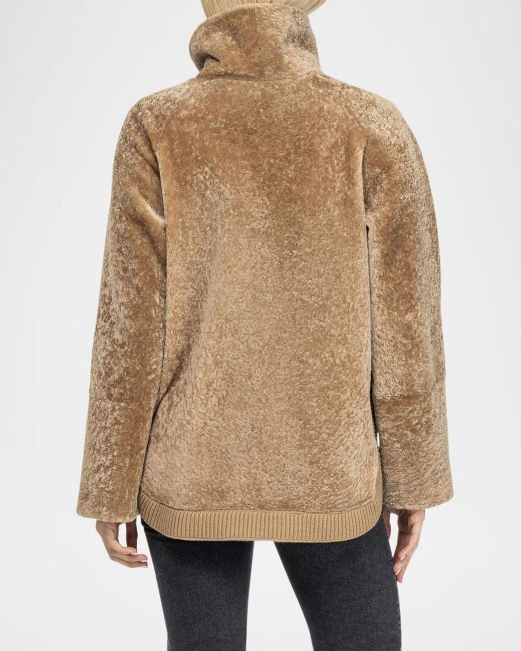 Gorski Brown Textured Shearling Lamb Zip Jacket