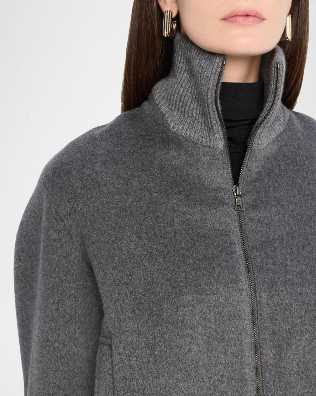 TSE Gray Double-Faced Cashmere Bomber Jacket