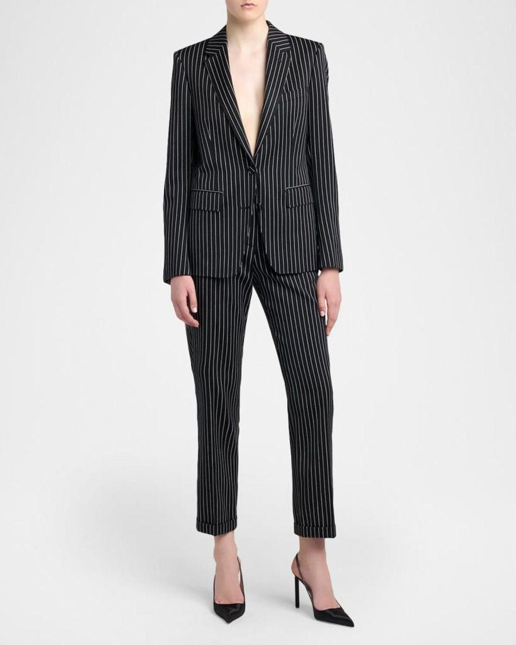 Tom Ford Black Pinstripe Wool Single-Breasted Blazer Jacket