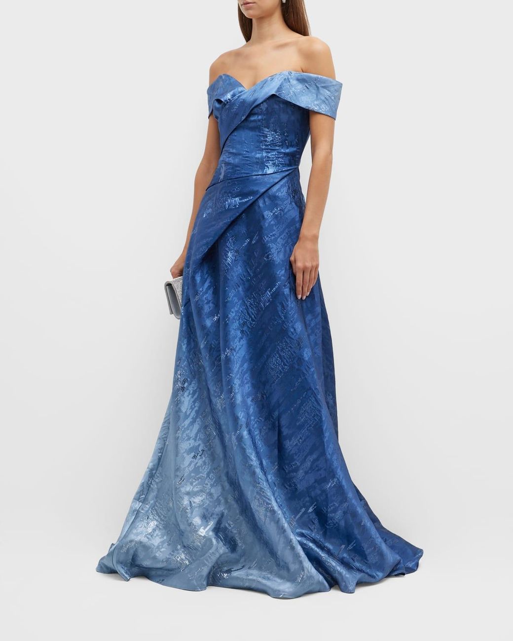 Rene Ruiz Collection Off-shoulder Ombré Jacquard Gown in Blue | Lyst