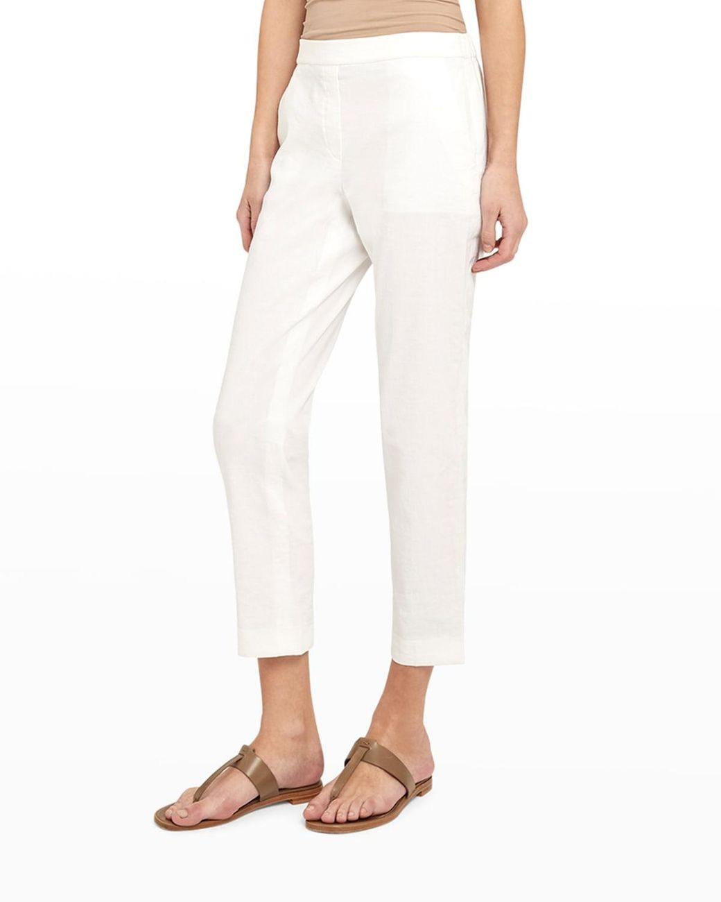 Theory Treeca Good Linen Cropped Pull-on Ankle Pants in White | Lyst
