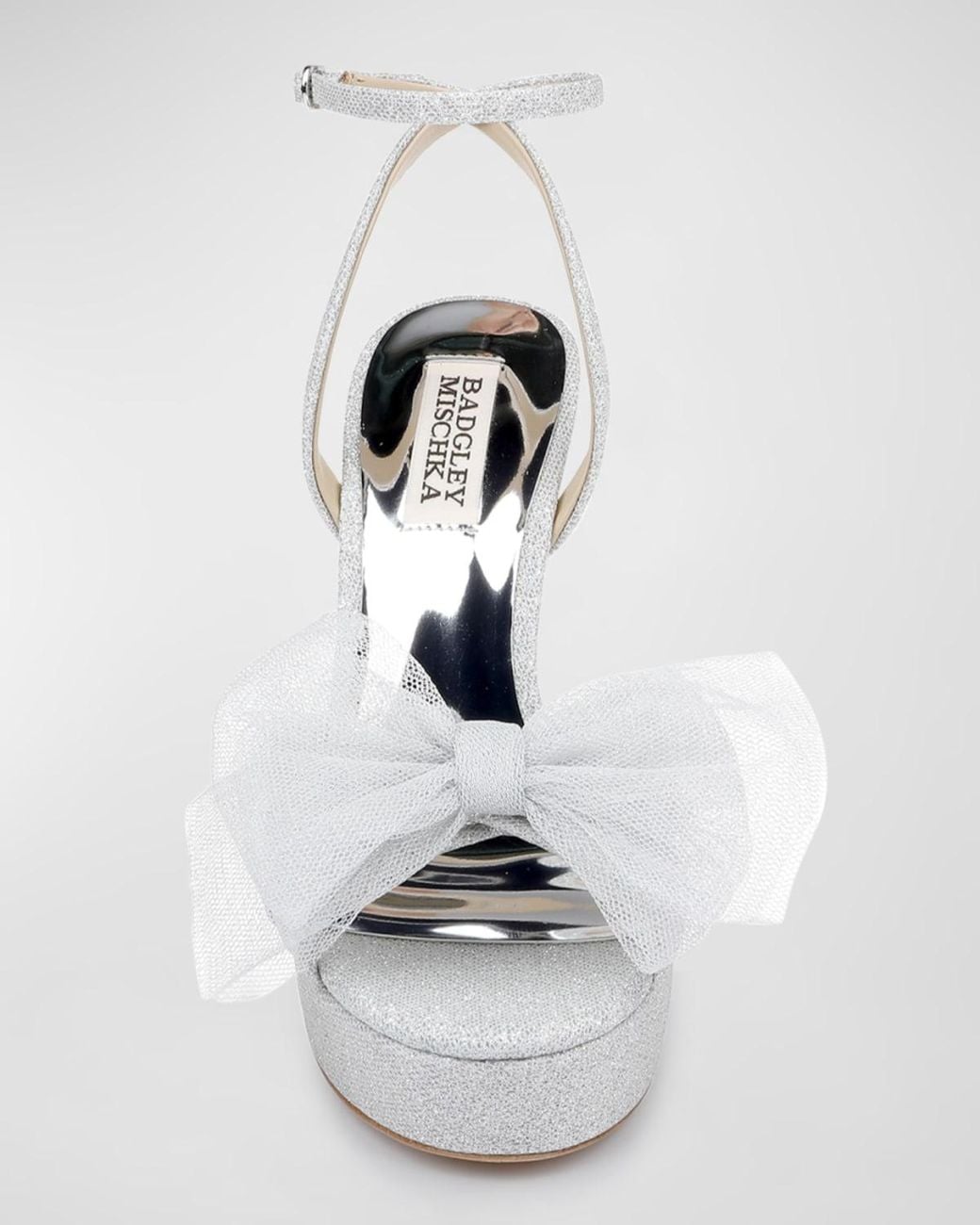 Badgley Mischka White Sophie Tulle-Bow Platform Sandals