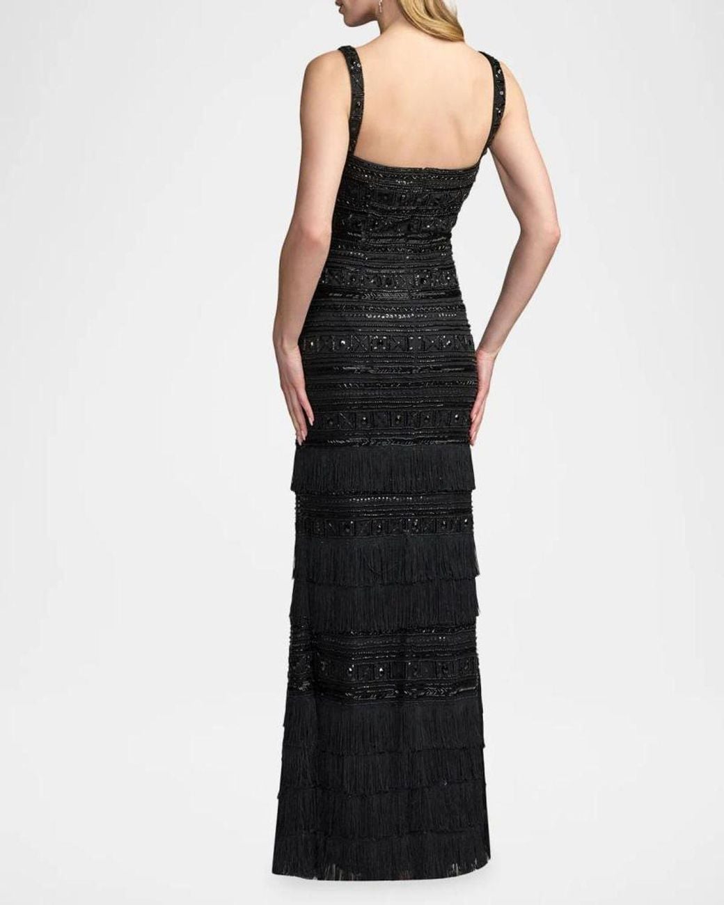Mac Duggal Embellished Geometric Fringe Gown in Black | Lyst