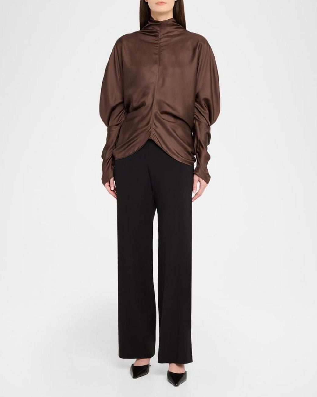 The Row Brown Miles Draped Silk Blouse