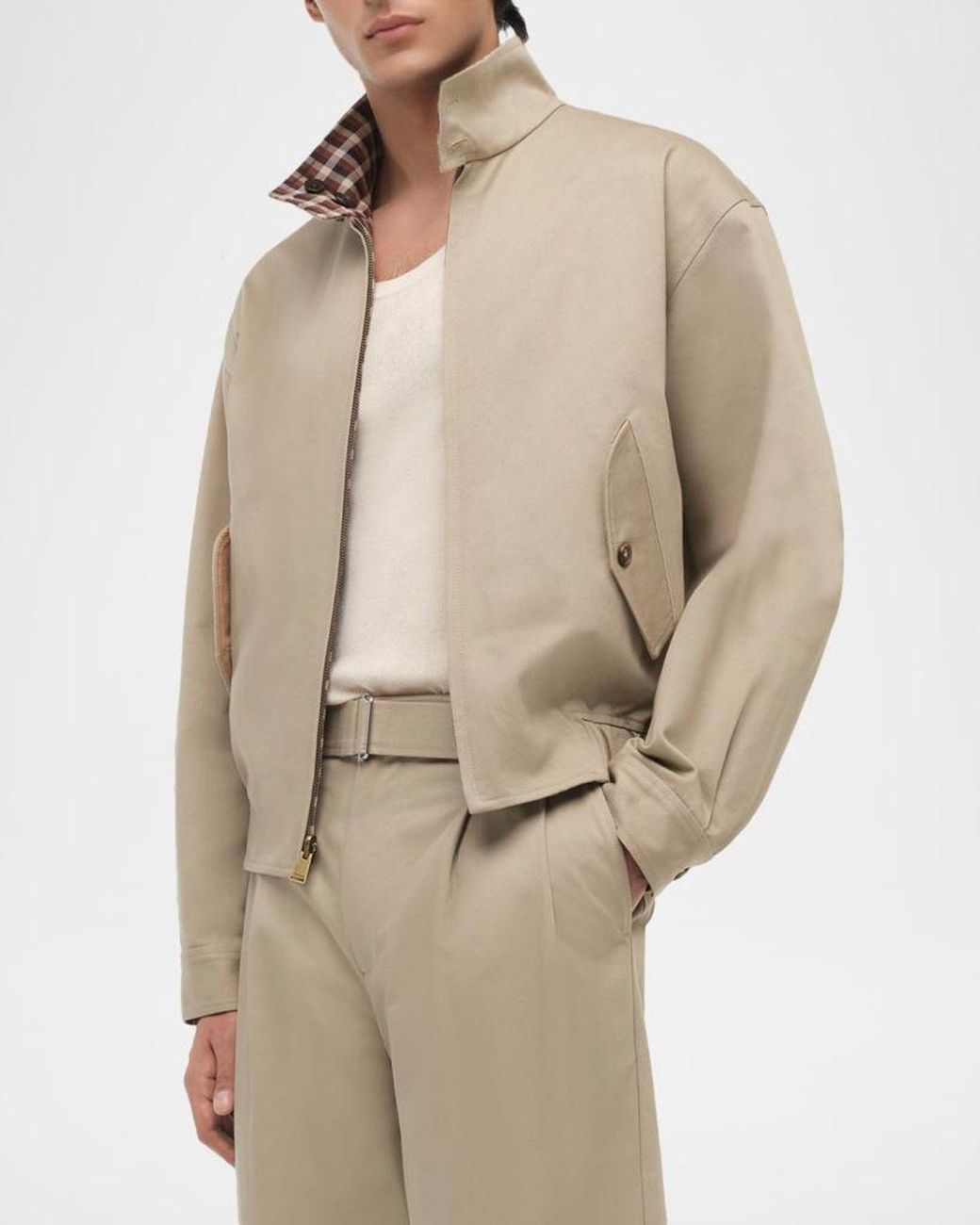 Jonathan Simkhai Natural Apos;S Harrington Cotton Check-Lined Jacket for men