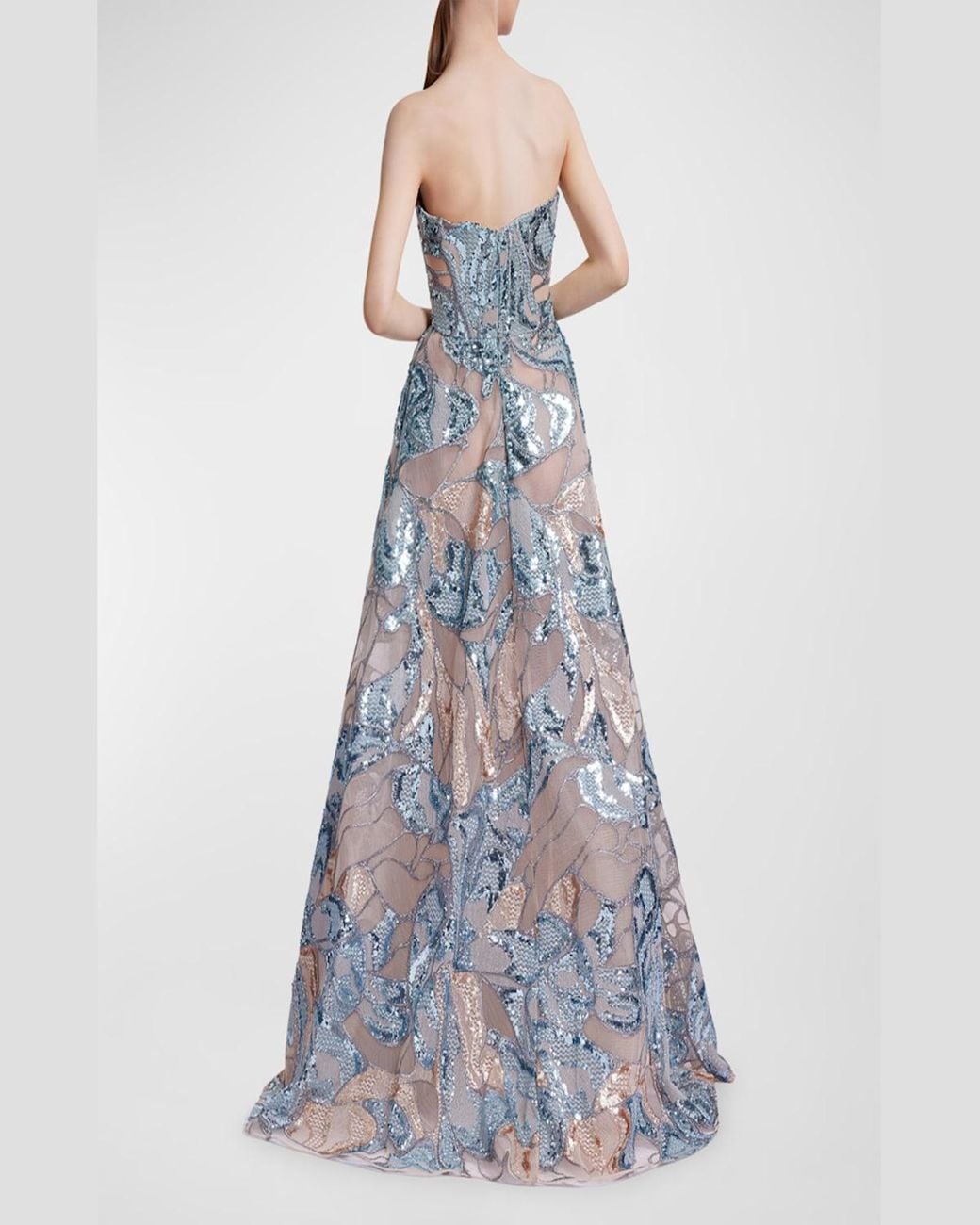 Elie Saab Tulle Embroidered Strapless Gown With Sequin Detail in Blue | Lyst