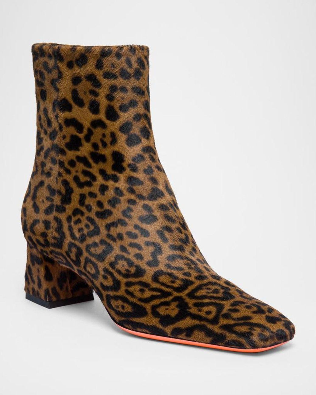 Santoni Brown Marta Leopard Block Heel Booties