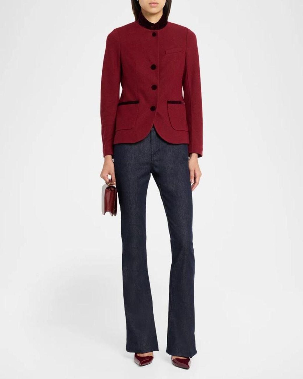 Rag & Bone Red Slade Velvet-Trim Jacket