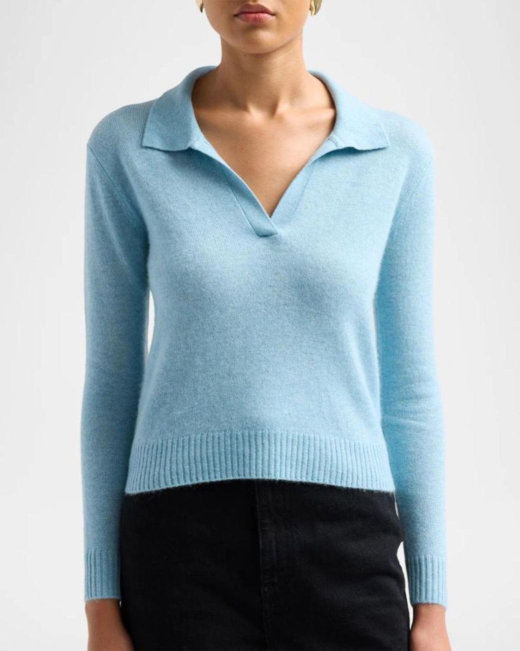 Neiman Marcus Blue Basic Cashmere Polo Sweater