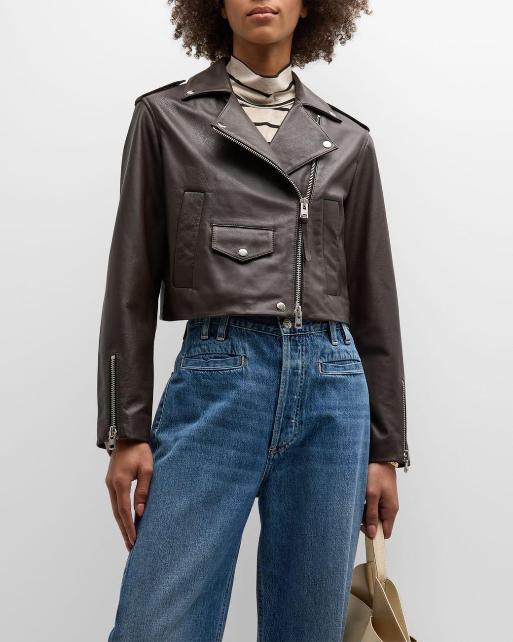 Citizens of Humanity Aria Leather Biker Jacket in Blue Lyst