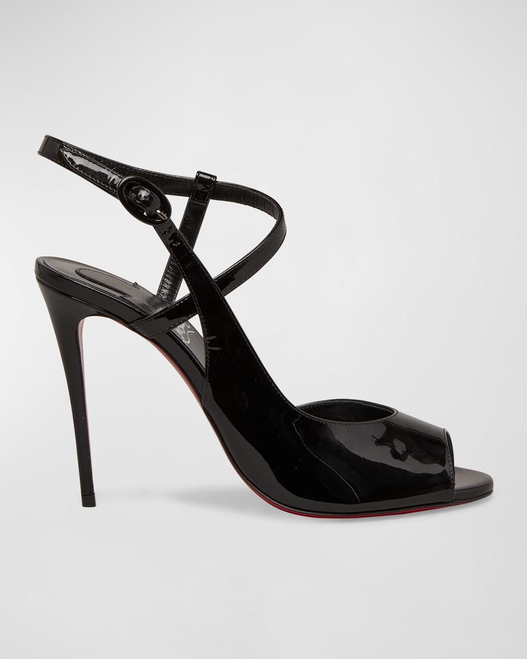 Christian Louboutin So Jenlove Patent Asymmetrical Red Sole Sandals in  Black | Lyst