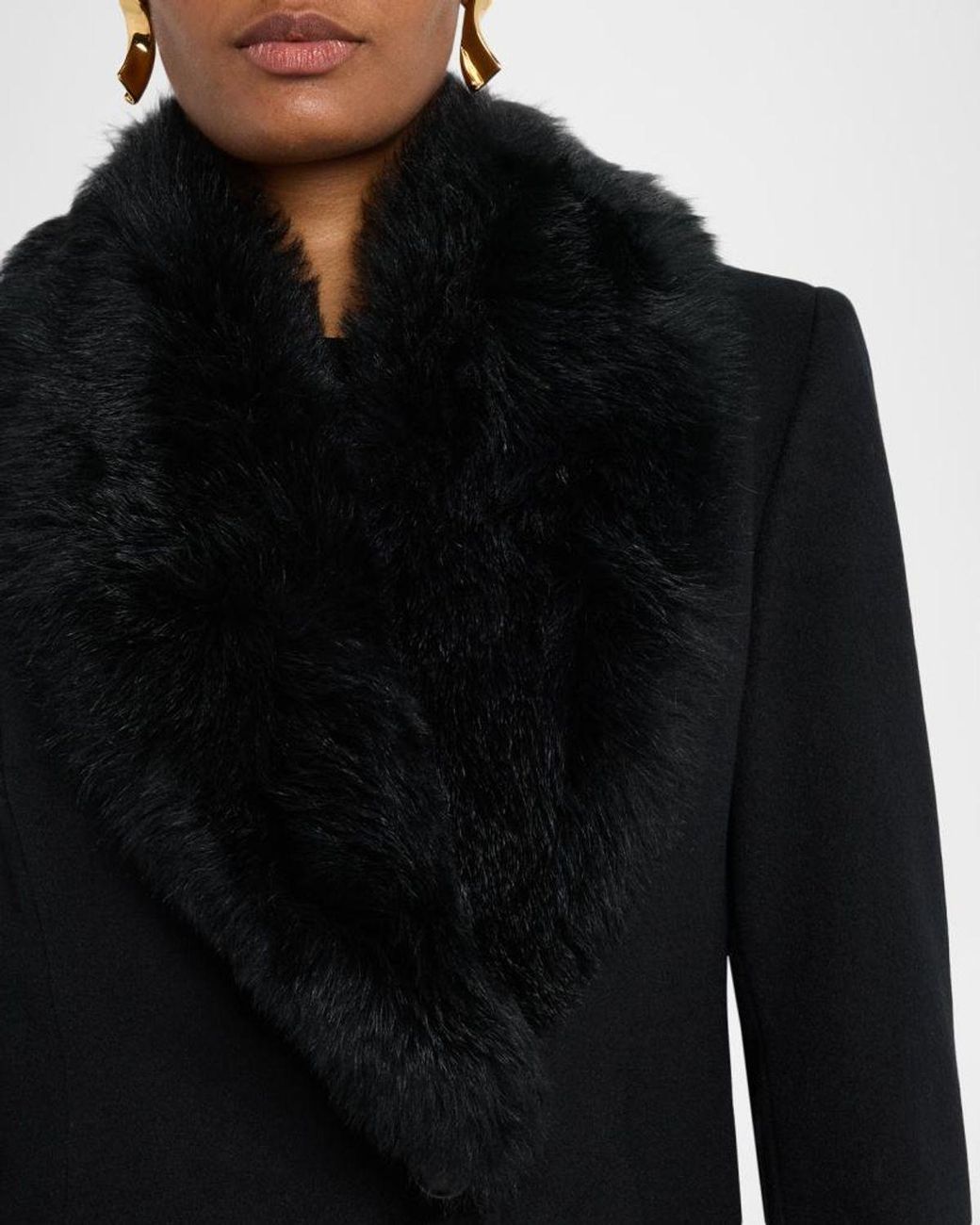 Sofiacashmere Black Single-Breasted Coat With Shearling Collar