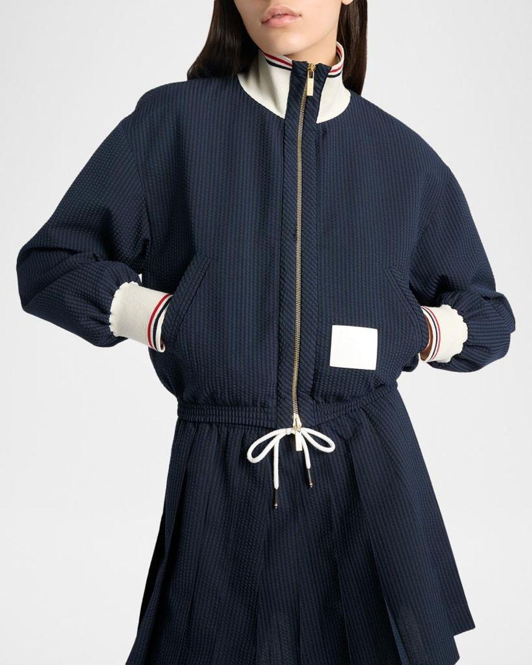 Thom Browne Blue Seersucker Drawstring Track Jacket