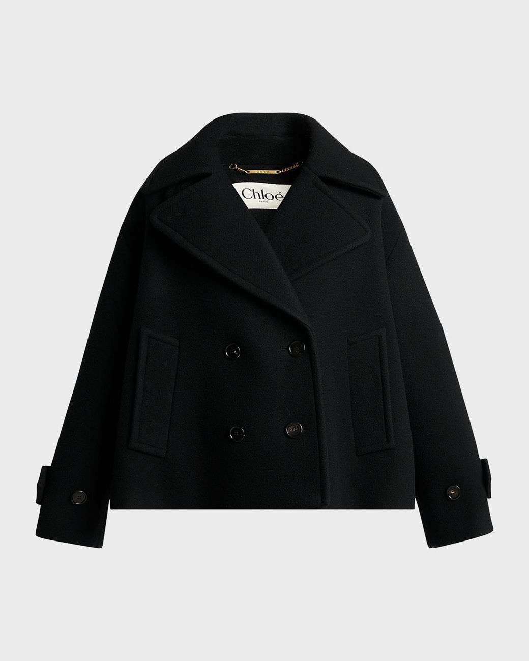 Chloé Black Double-Breasted Wool Peacoat