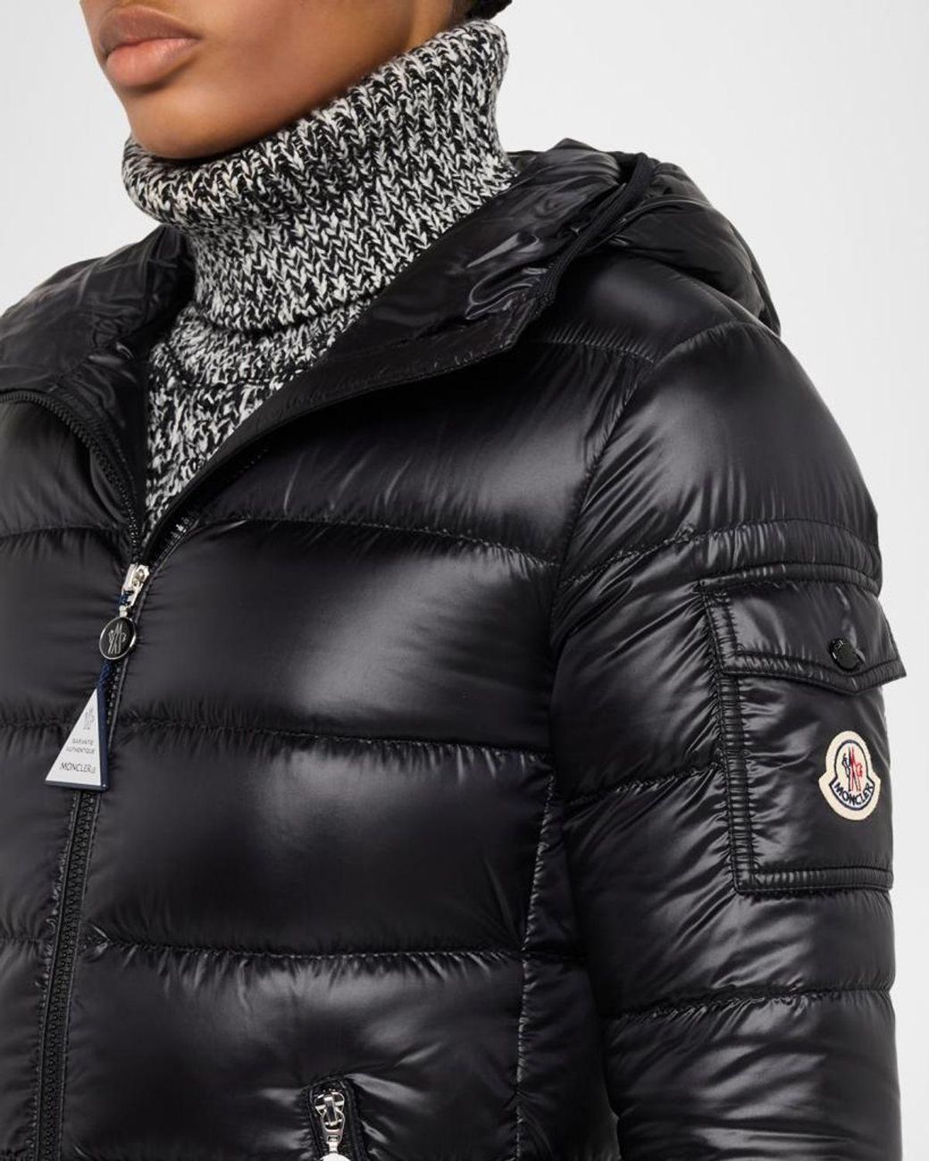 Moncler Black Glements Hooded Mid-Length Down Jacket