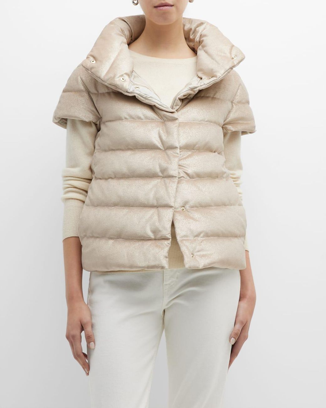 Herno Velvet Shine Short Sleeve Puffer Jacket in Natural | Lyst