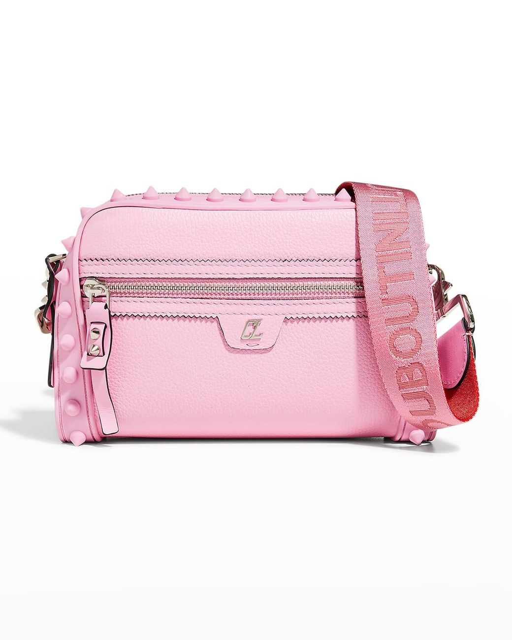 Christian Louboutin Loubitown Spike Zip Leather Crossbody Bag in Pink