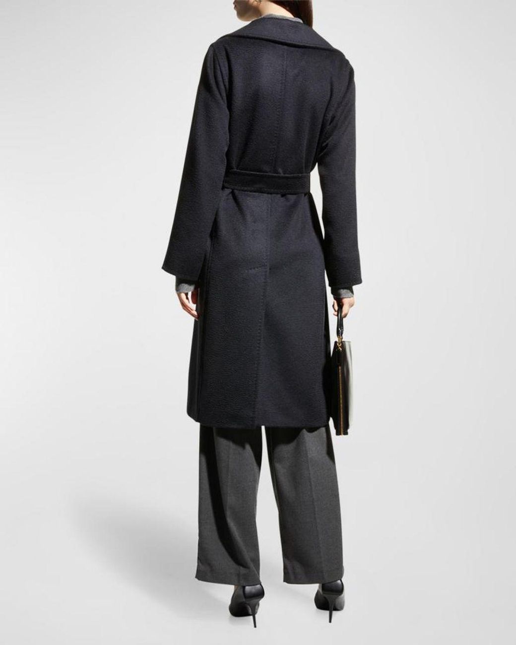 Max Mara Black Manuela Belted Wrap Coat