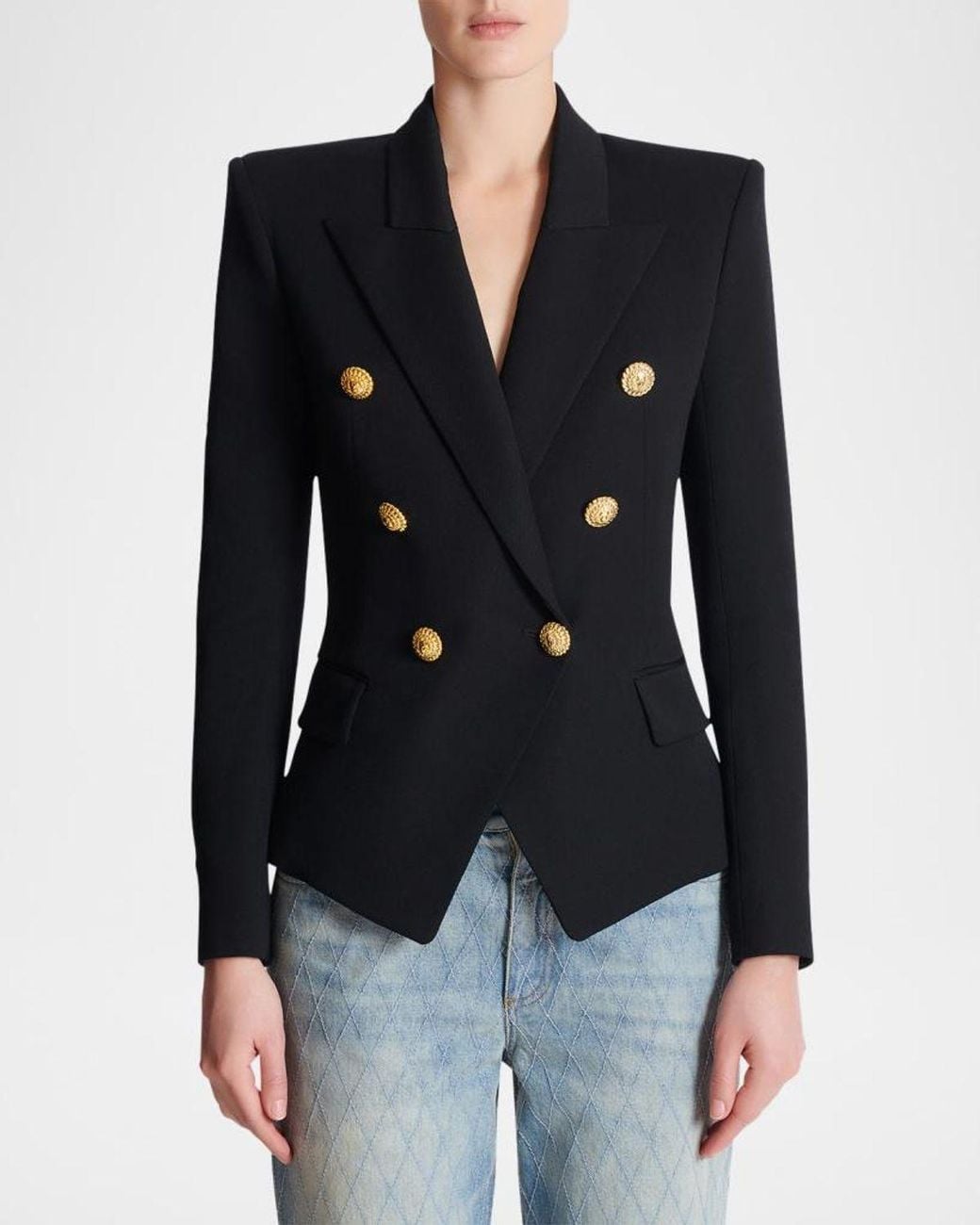 Balmain Black 6-Button Fitted Wool Jacket
