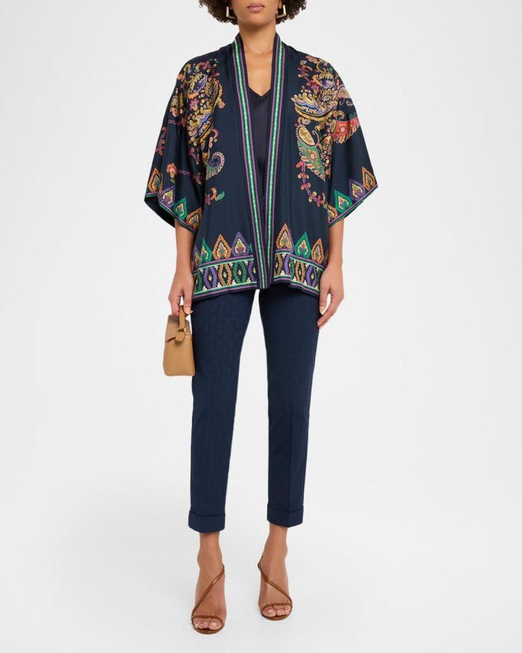 Etro Blue Paisley Silk Open Jacket