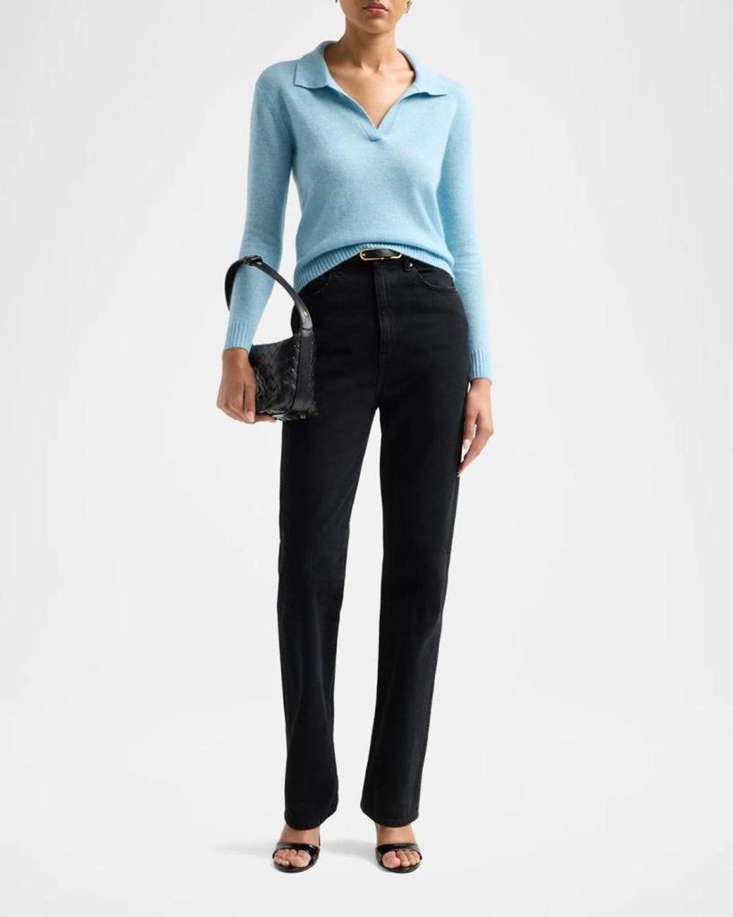 Neiman Marcus Blue Basic Cashmere Polo Sweater