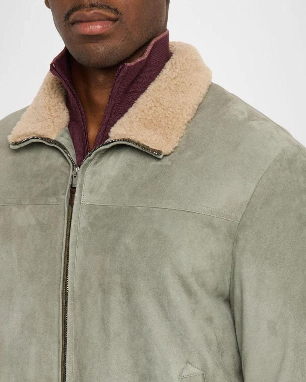 Canali Green Apos;S Shearling-Collar Suede Jacket for men
