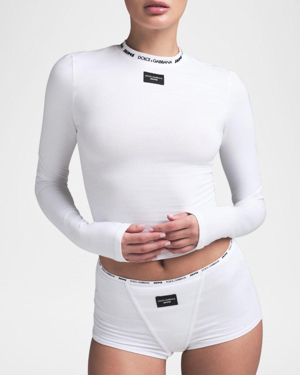 Dolce & Gabbana x SKIMS Cotton Jersey Long-Sleeve T-Shirt in White