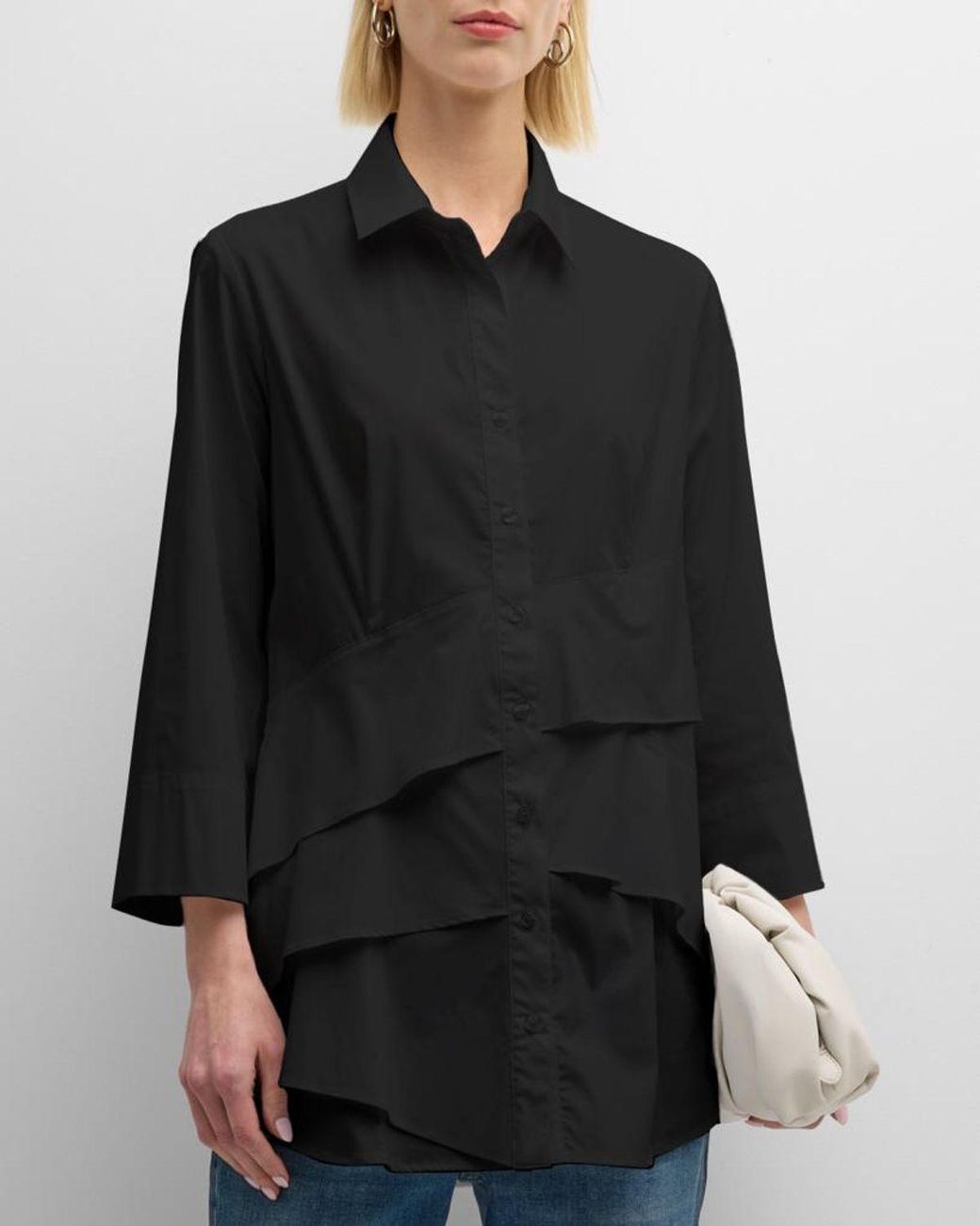 Finley Black Jenna Button-Down Ruffle Poplin Top
