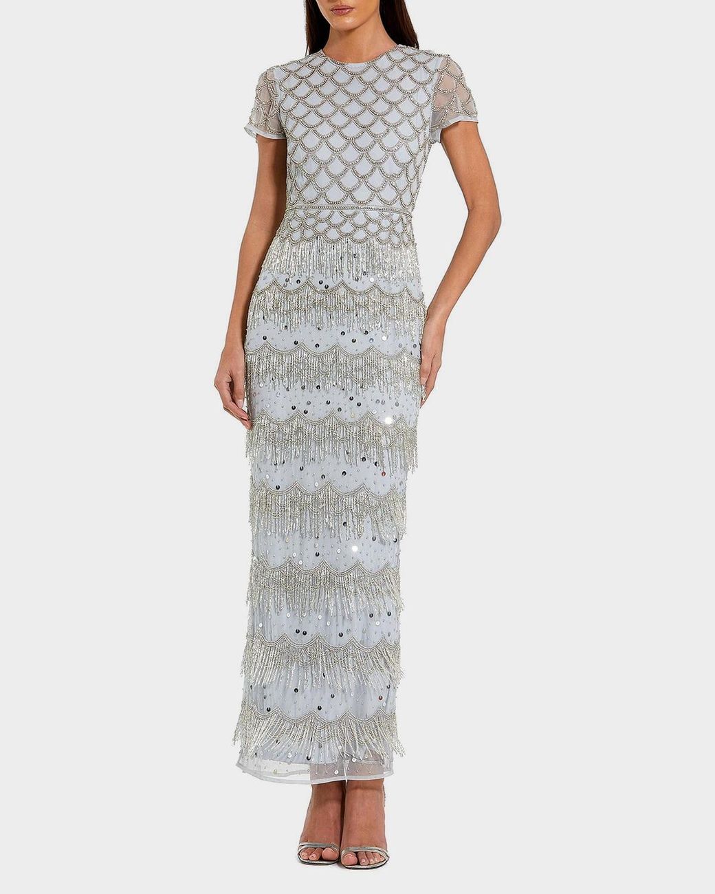 String Fringe Column Mac Duggal Scalloped Beaded Fringe Column Gown | Lyst