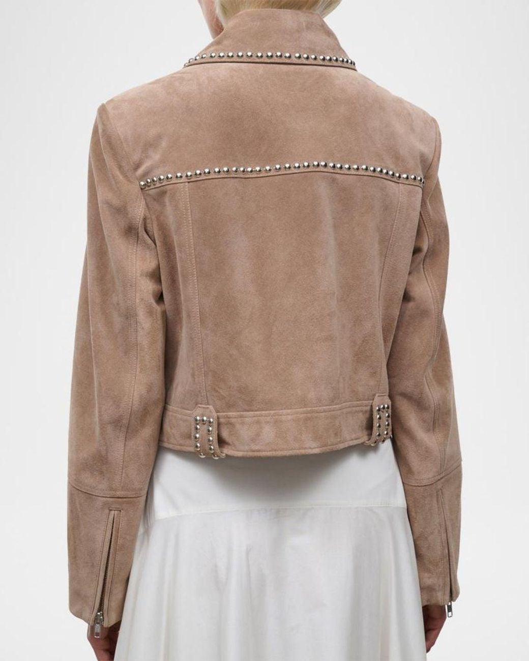 Staud Natural Hugo Studded Suede Jacket