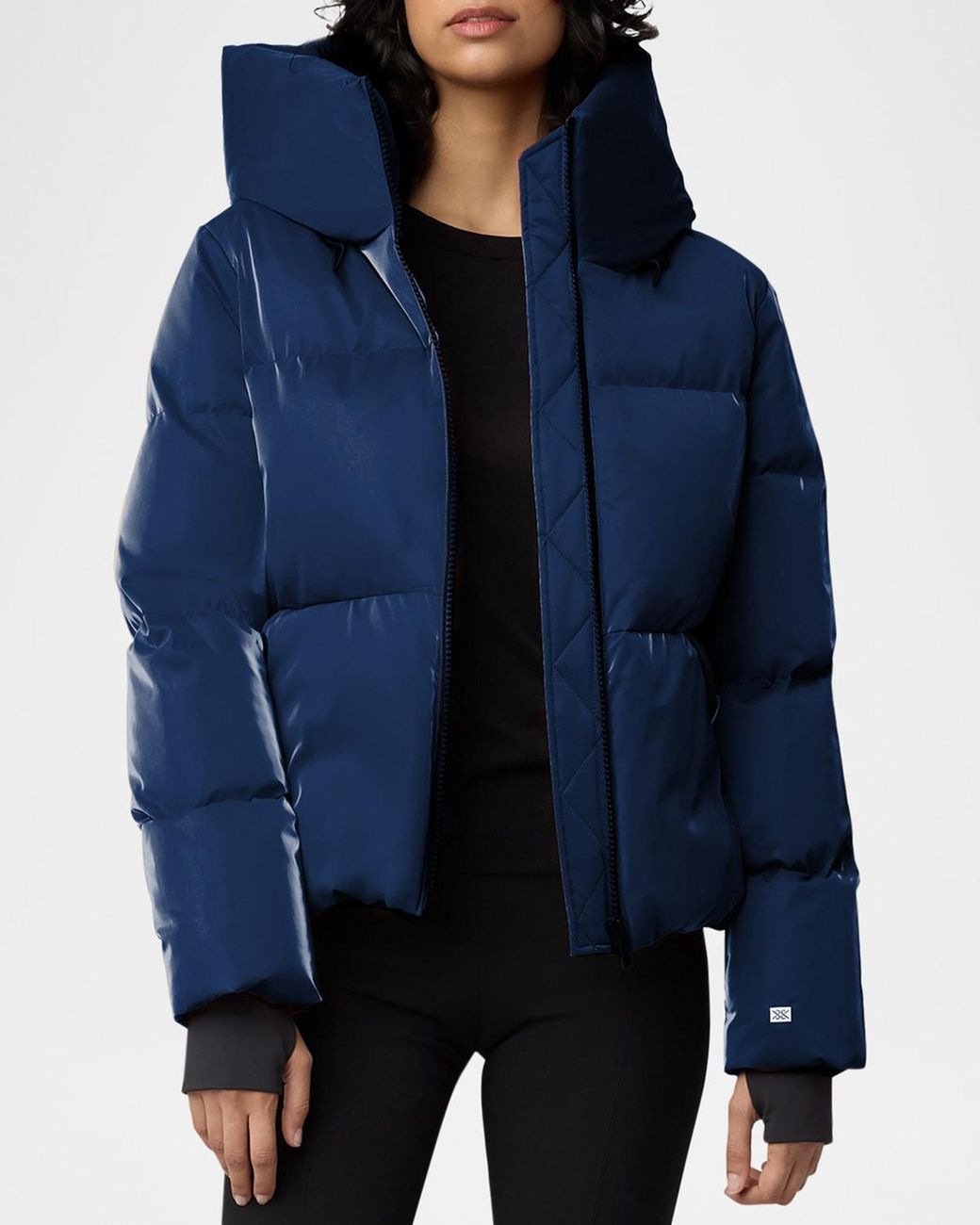 SOIA & KYO Iroh Velvet Down Puffer Jacket With Hood in Blue | Lyst