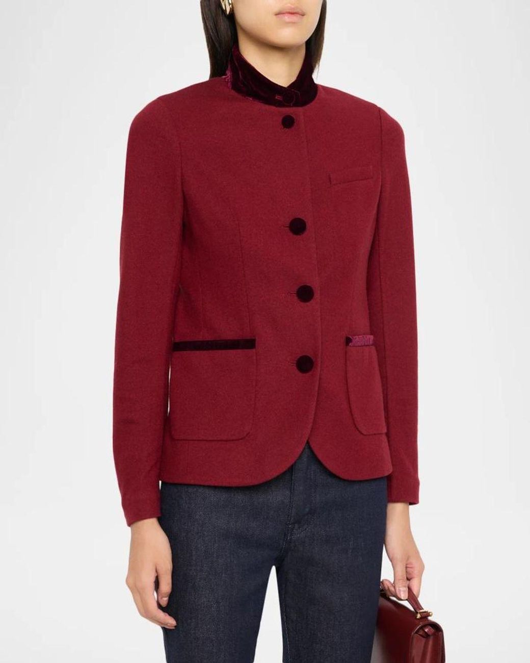 Rag & Bone Red Slade Velvet-Trim Jacket