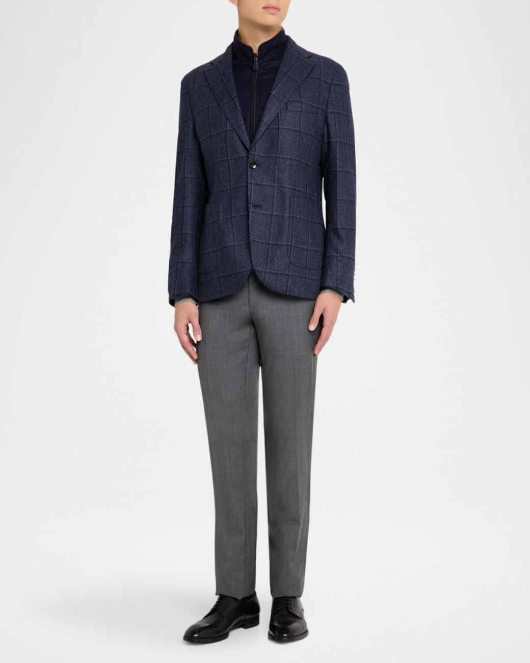 Neiman Marcus Blue Apos;S Windowpane Wool And Silk Sport Coat With Zip Vest for men