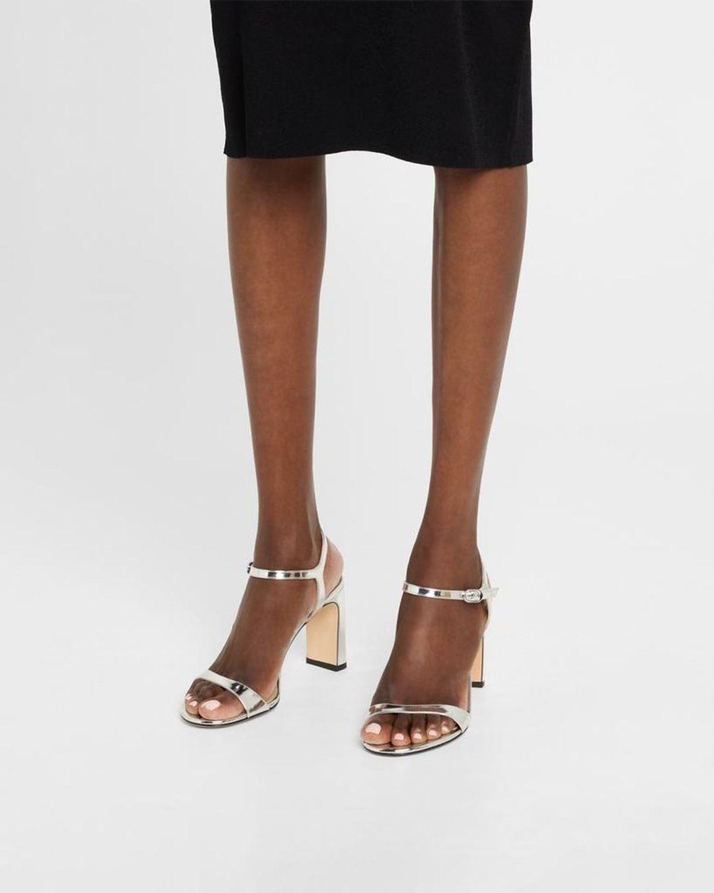 Stuart Weitzman White Babette Metallic Ankle-Strap Sandals