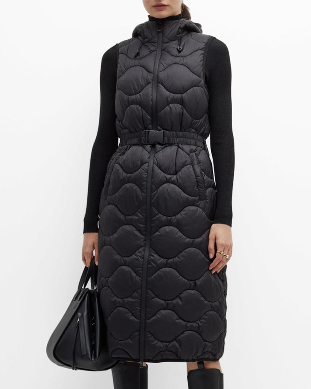 Noize Youma Belted Puffer Vest in Black Lyst