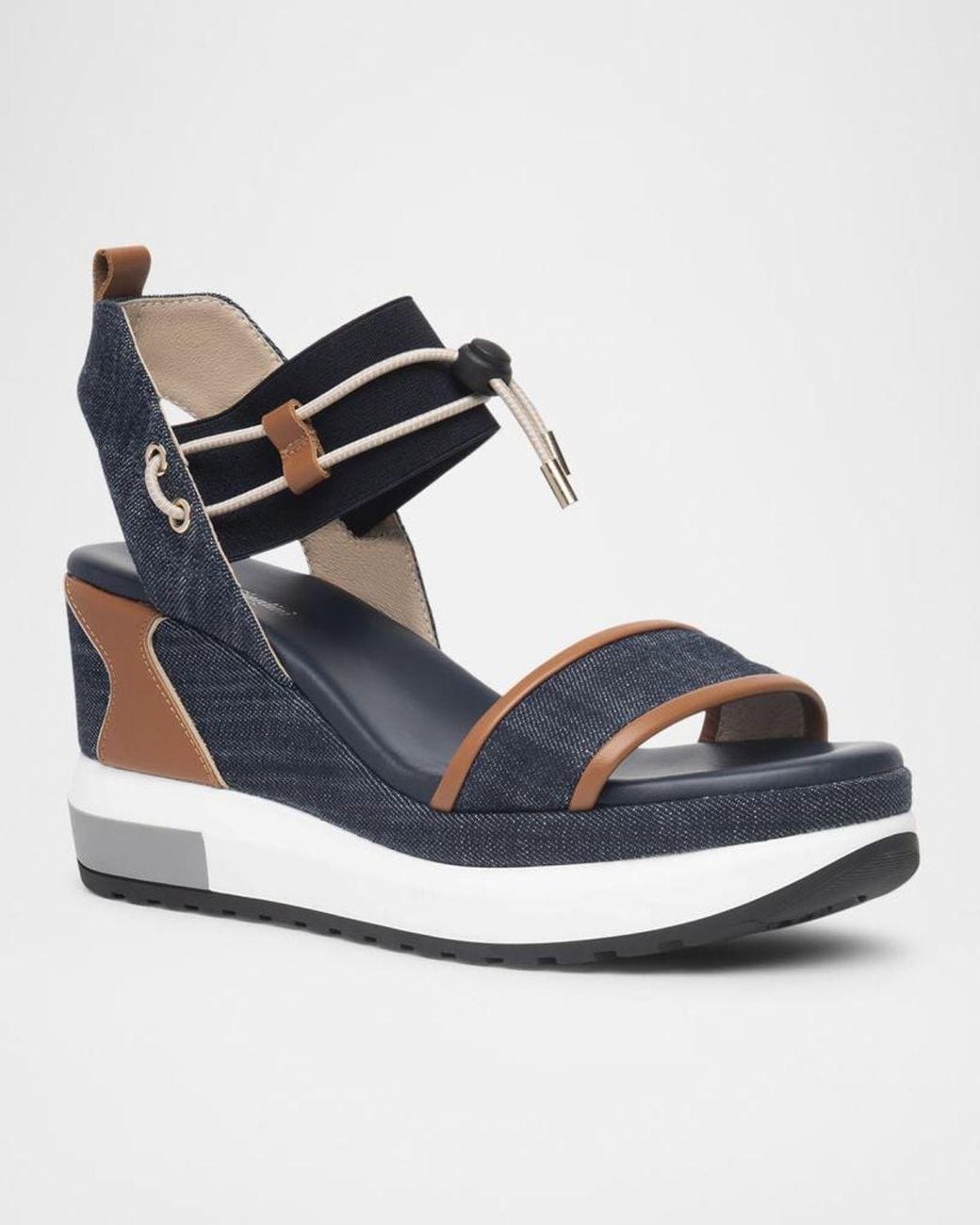 Nero Giardini Blue Bungee Platform Wedge Sandals
