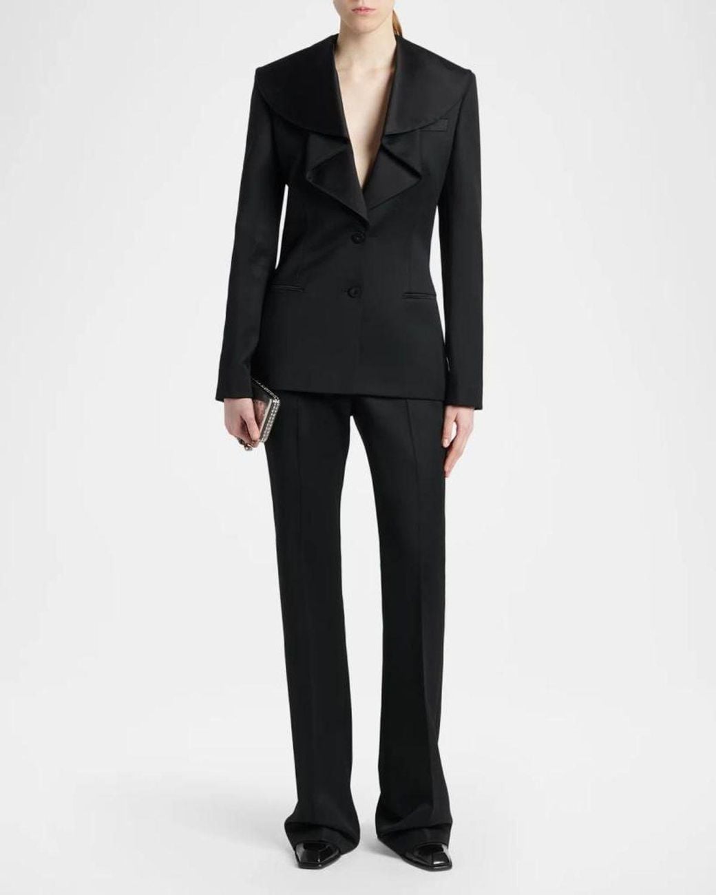 McQueen Black Draped Satin Lapel Single-Breasted Jacket