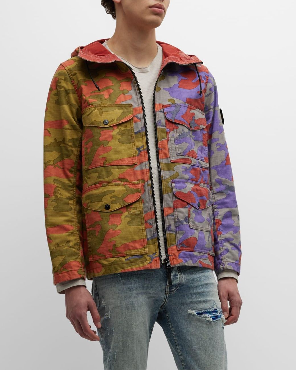 Stone Island Camo Ripstop Nylon Hooded Jacket in Red for Men | Lyst