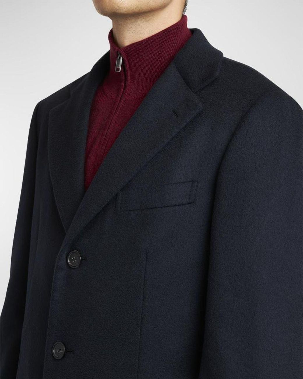 Brioni Blue Apos;S Solid Wool Topcoat for men