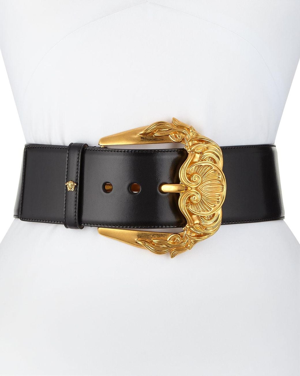 Versace Gold Baroque Double Buckle Belt EUC Versace // Black & Gold Baroque Buckle Belt – VSP Consignment main image 2