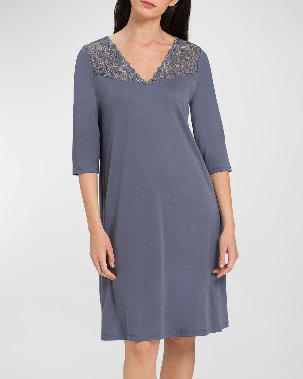 Hanro Moments 3/4 Sleeve Nightgown in Gray | Lyst