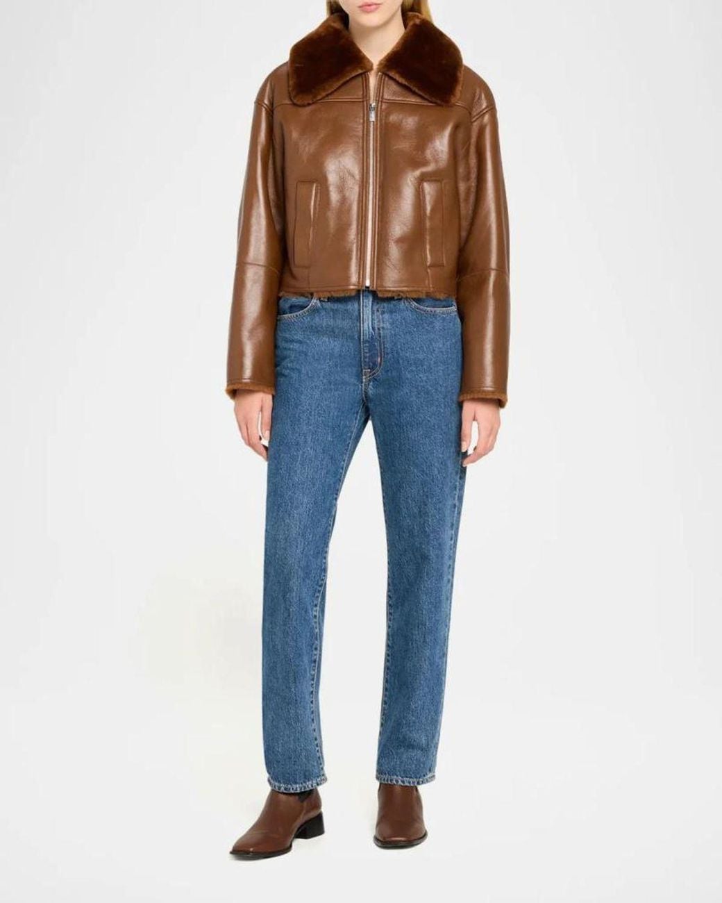 Theory Brown Crop Shearling Jacket
