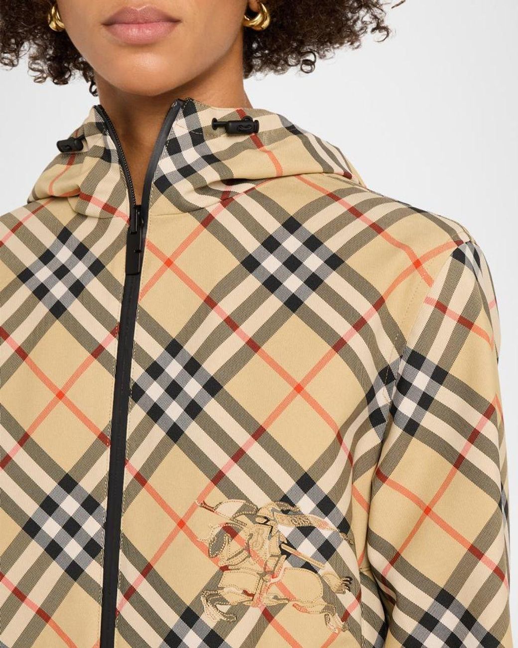 Burberry Metallic Reversible Check Crop Zip Jacket