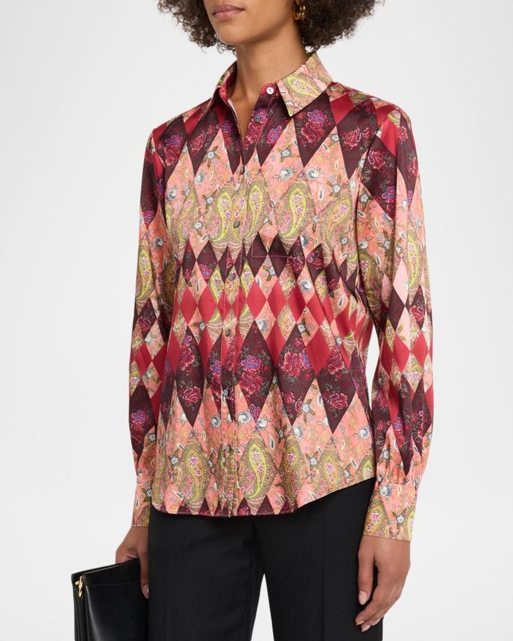 Cinq À Sept Red Thea Patchwork Print Shirt