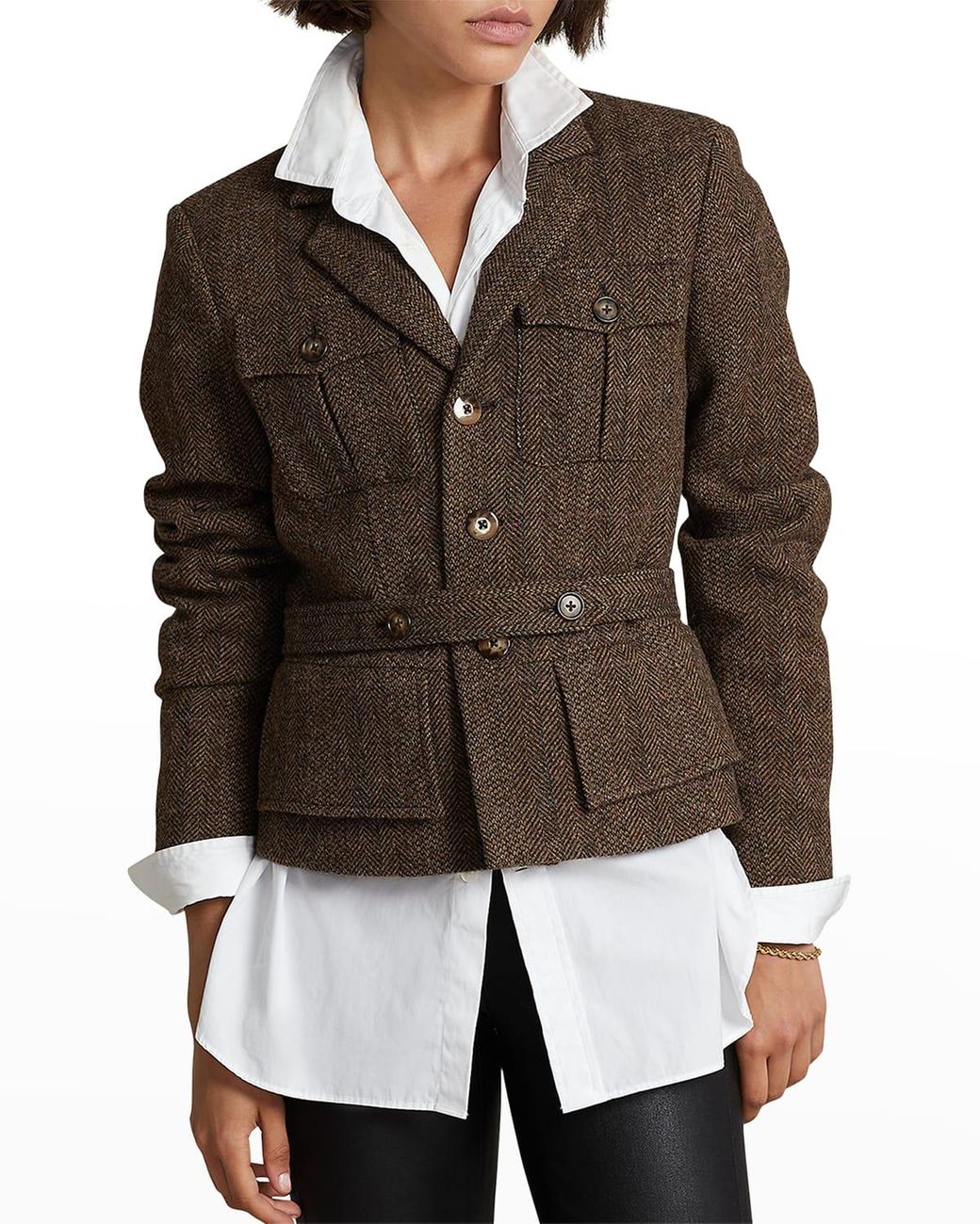 Polo Ralph Lauren Belted Wool Tweed Utility Jacket in Brown Lyst