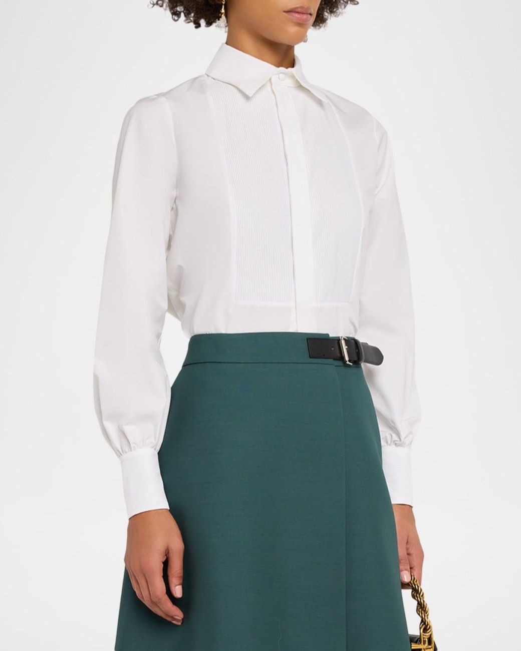 Dice Kayek White Bib-Front Cotton Poplin Button-Front Shirt