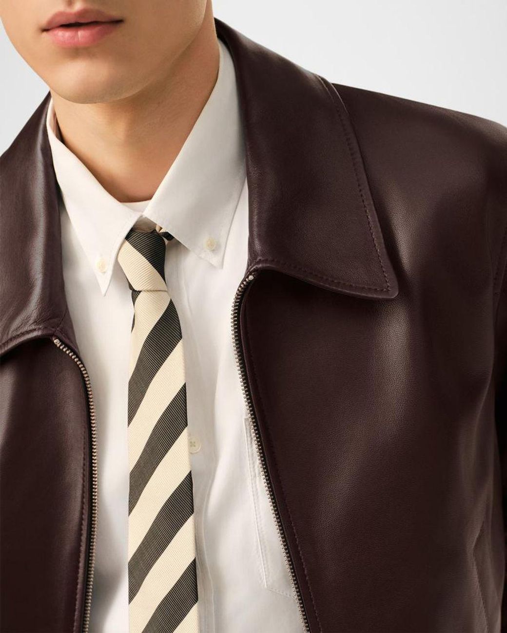 AMI Brown Apos;S Point-Collar Leather Bomber Jacket for men