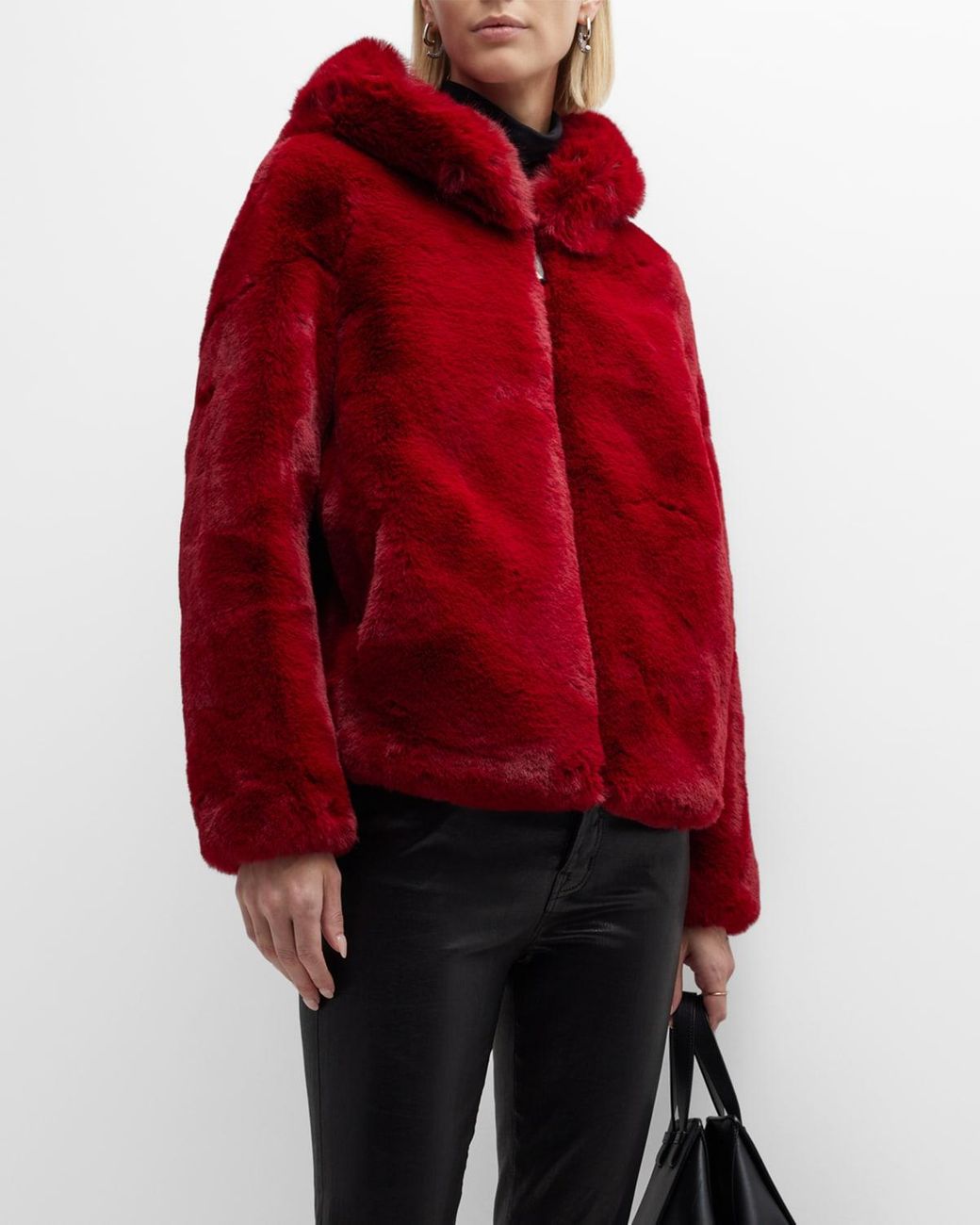 Belle Fare Faux Fur Bomber Jacket in Red | Lyst