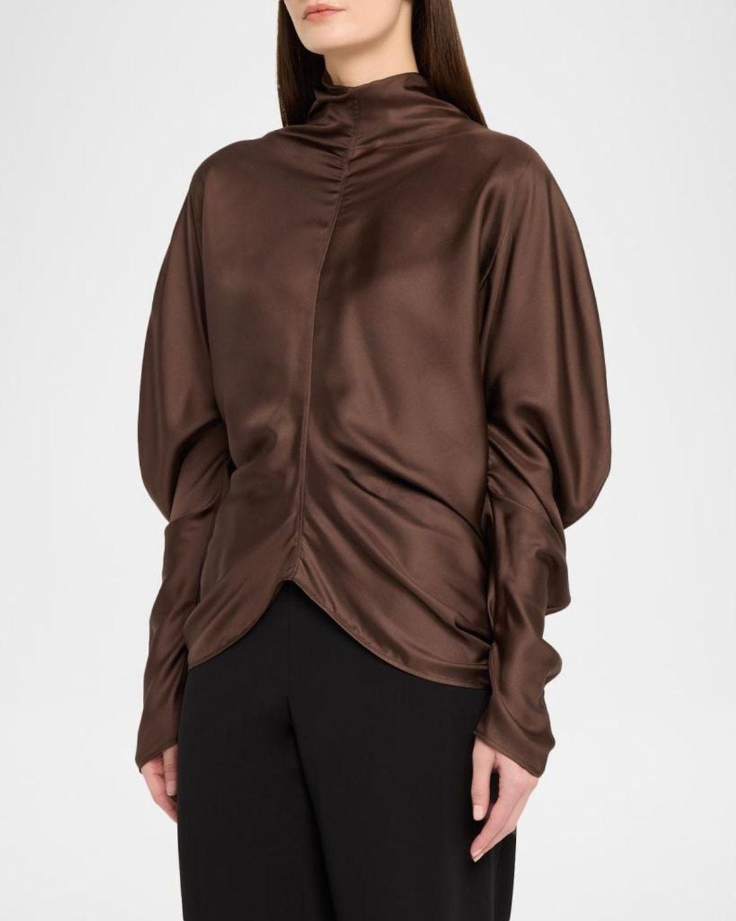 The Row Brown Miles Draped Silk Blouse