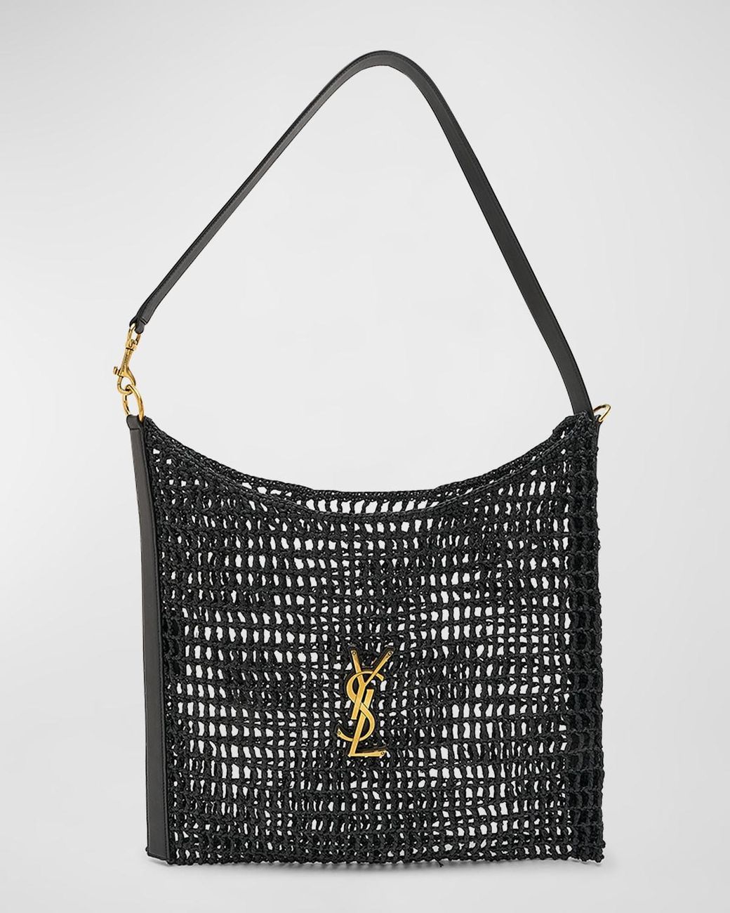 Saint Laurent Netting Ysl Raffia Shopping Tote Bag in Black Lyst